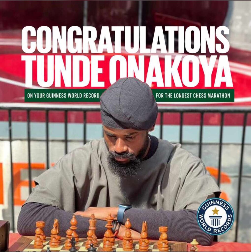 Tunde Onakoya set a Guinness world records for chess marathons